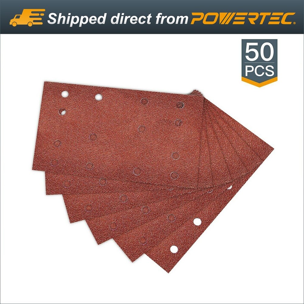 POWERTEC 4R13506-50PK A/O Hook & Loop Sander Abrasive Sheet Replacements, 60Grit