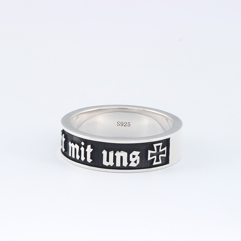 Gott Mit Uns Iron Cross Symbol Germany Sterling Silver Ring