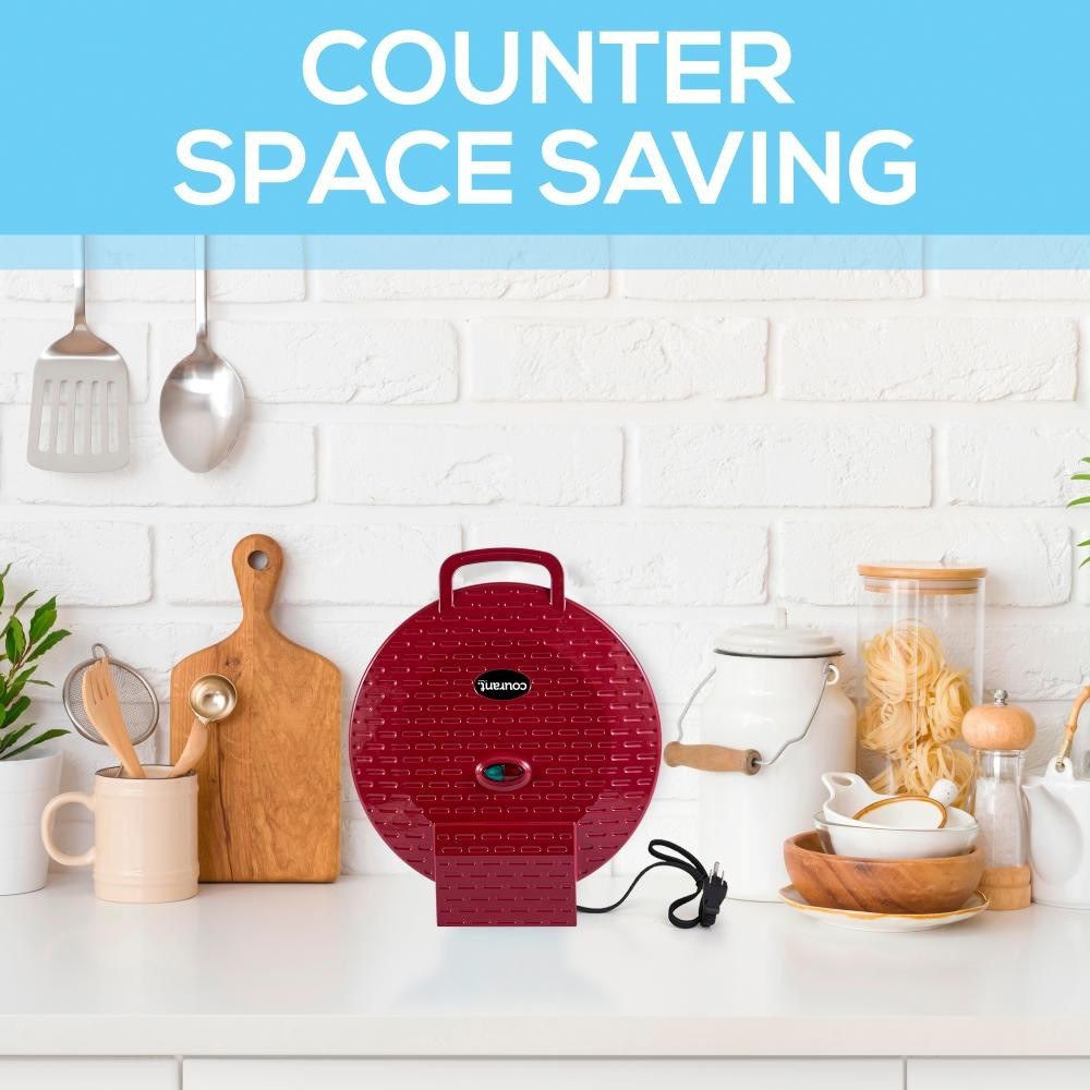 Courant 12 Inch Electronic Pizza Maker, Griddle, Oven, Red