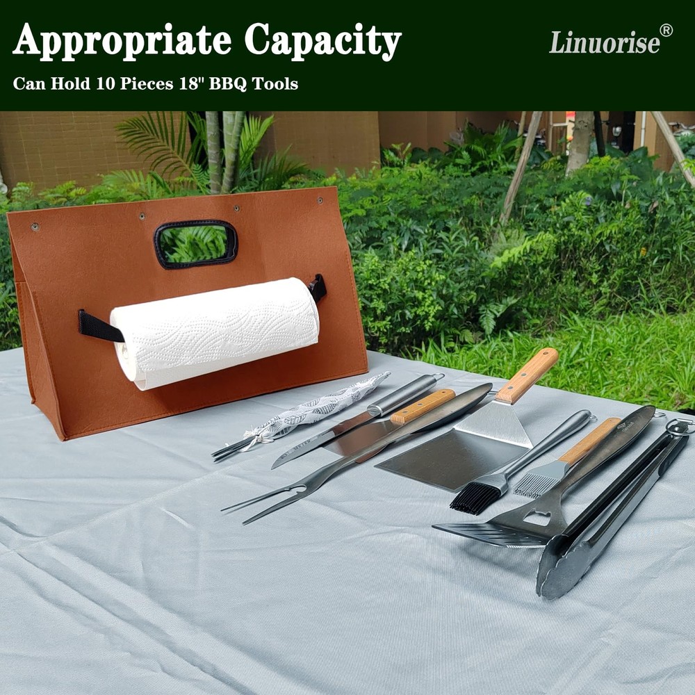 Linuorise Grill Accessory Storage Bag, BBQ Tools Storage, Brown