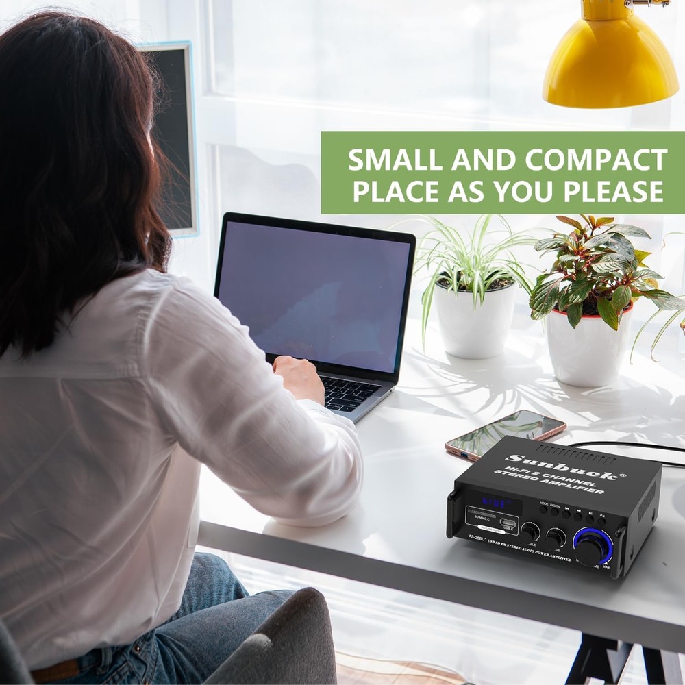 Sunbuck Small Stereo Amplifier, Receiver with Bluetooth, Black