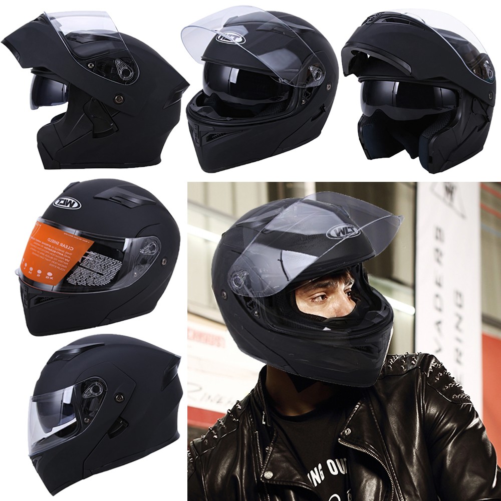 DOT Motorcycle Full Face Helmet BLUETOOTH / LED Light Dual Visor Modular Flip-up