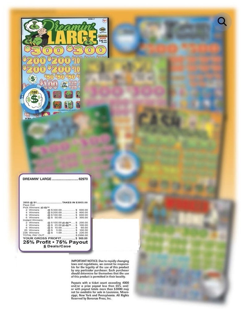 Pull Tab Tickets - Chip - Game - Holder - Dreamin Large - 3,955 ct