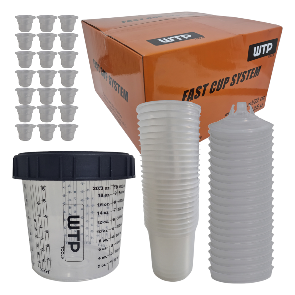 WTP TOOLS Disposable Paint Cup System KIT 50 Lids + 50 Liners + 1 Cup + 20 Caps