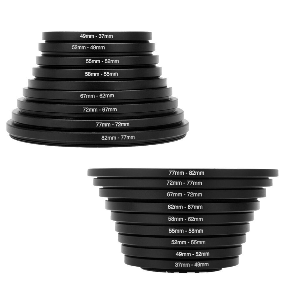 18pcs Camera Lens Filter Adapter Kit 9pcs Step Up Ring & 9pcs Step Down Set