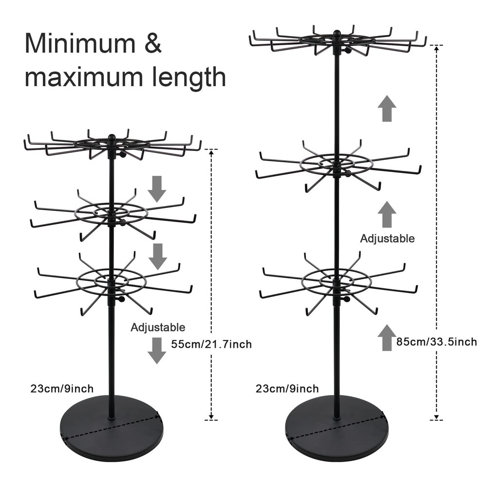 Heavy Duty Adjustable Three Tier Counter Top Spinner Display Stand, Black