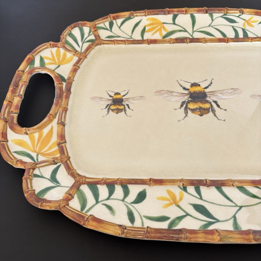 Melamine Picnic Platter Tray Yellow Bee Pattern Bamboo Cheese Party Board