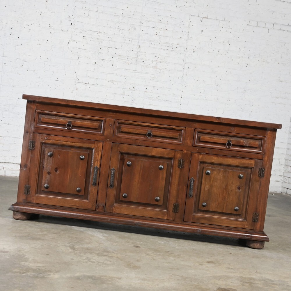 Spanish Revival Rustic Solid Pine Sideboard Style of Artes De Mexico Intern'tnl