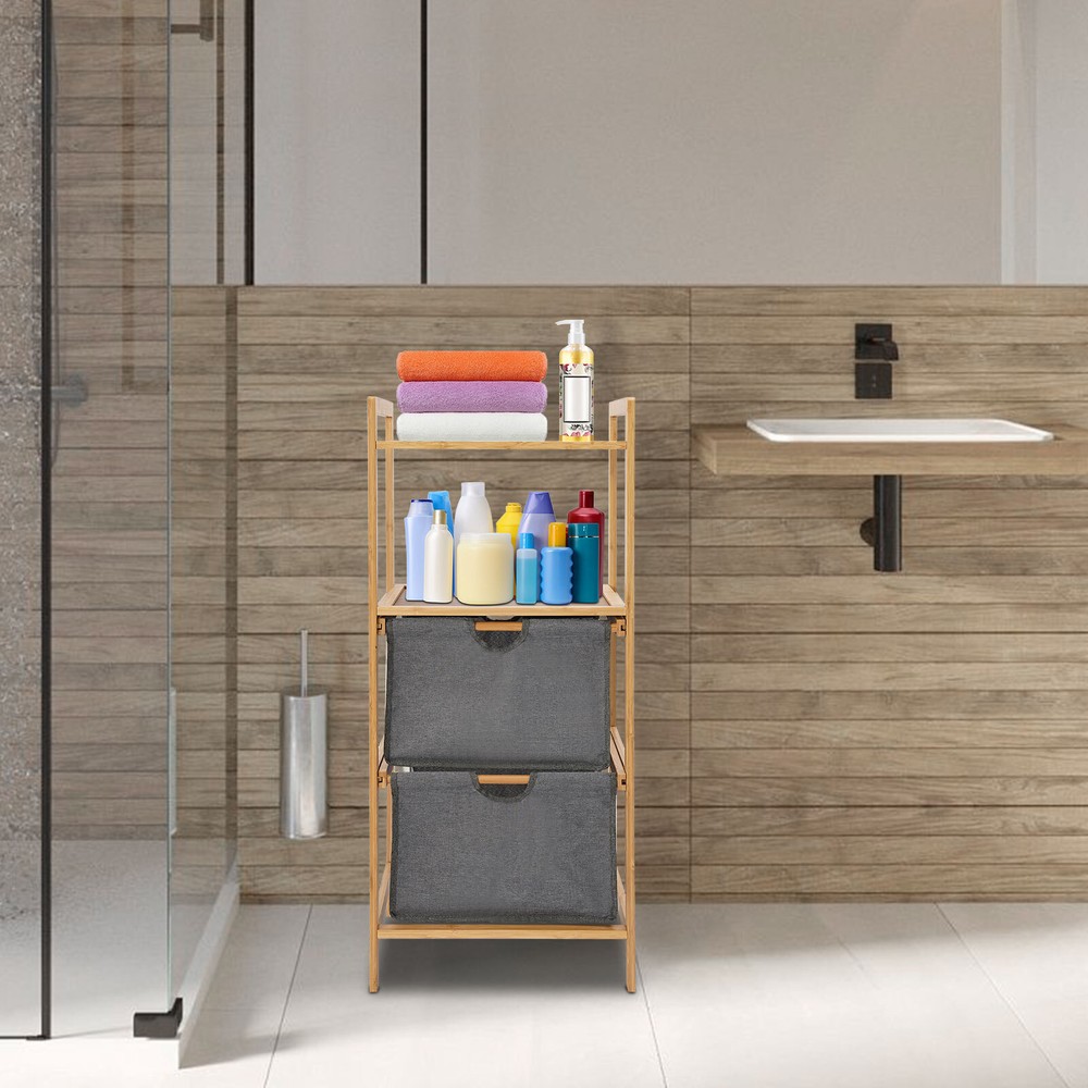 2-tier Bamboo Laundry Basket Bathroom Laundry Basket Laundry Basket Organizer