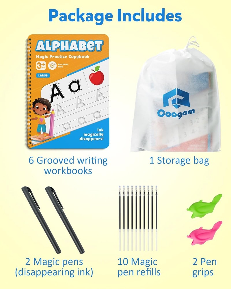 Coogam 6Pcs Magic Grooved Writing Practice for Kids, Handwriting...