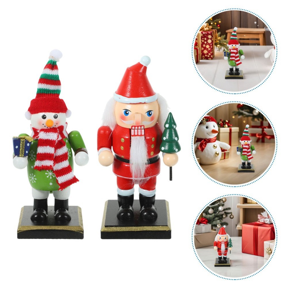 2 Pcs Mini Nutcracker Ornaments Table Decorations Craft Puppet Soldier