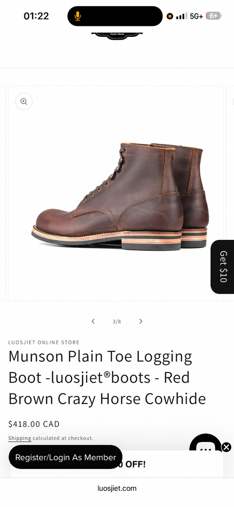 luosjiet Munson plain toe logging boots 7D