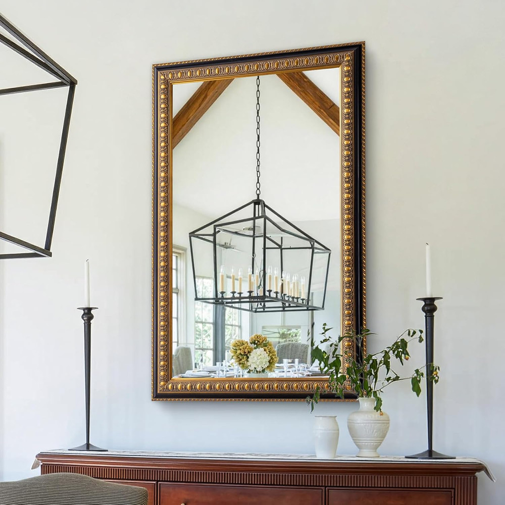 Baroque Vintage Gold Wall Mirror, 43" x 27" Decorative Rectangular Frame