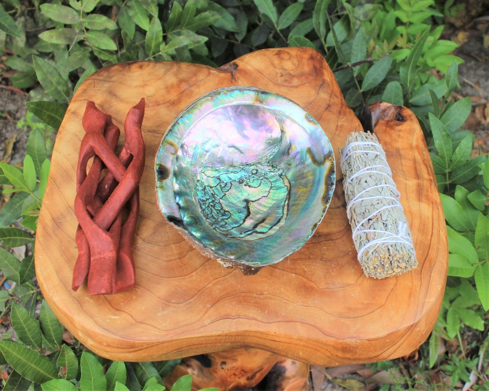 Smudge Kit: Abalone Shell, 6" Stand, Sage Smudge Stick PLUS Directions