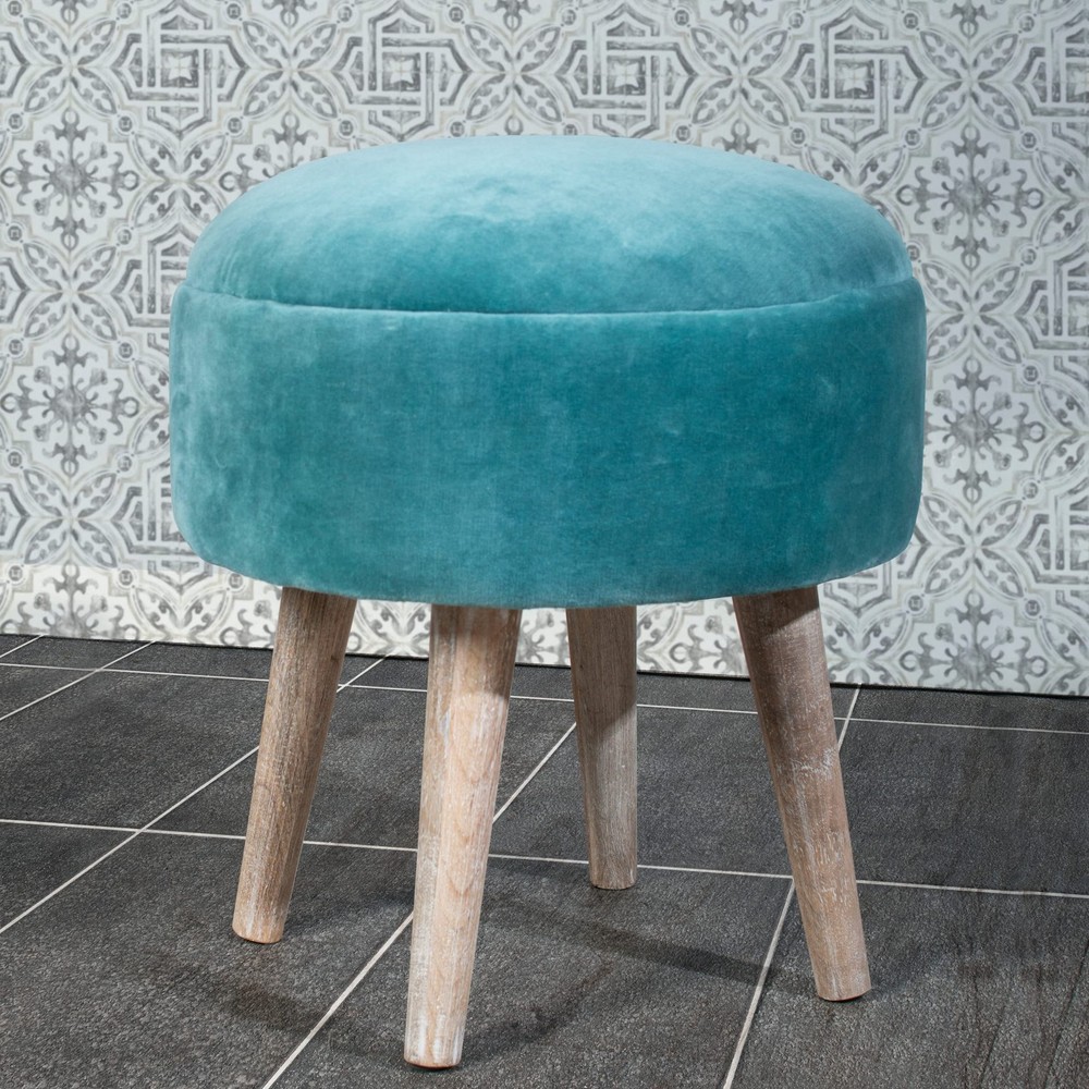Upholstered Backless Pouf Vanity Stool, Teal, 51087