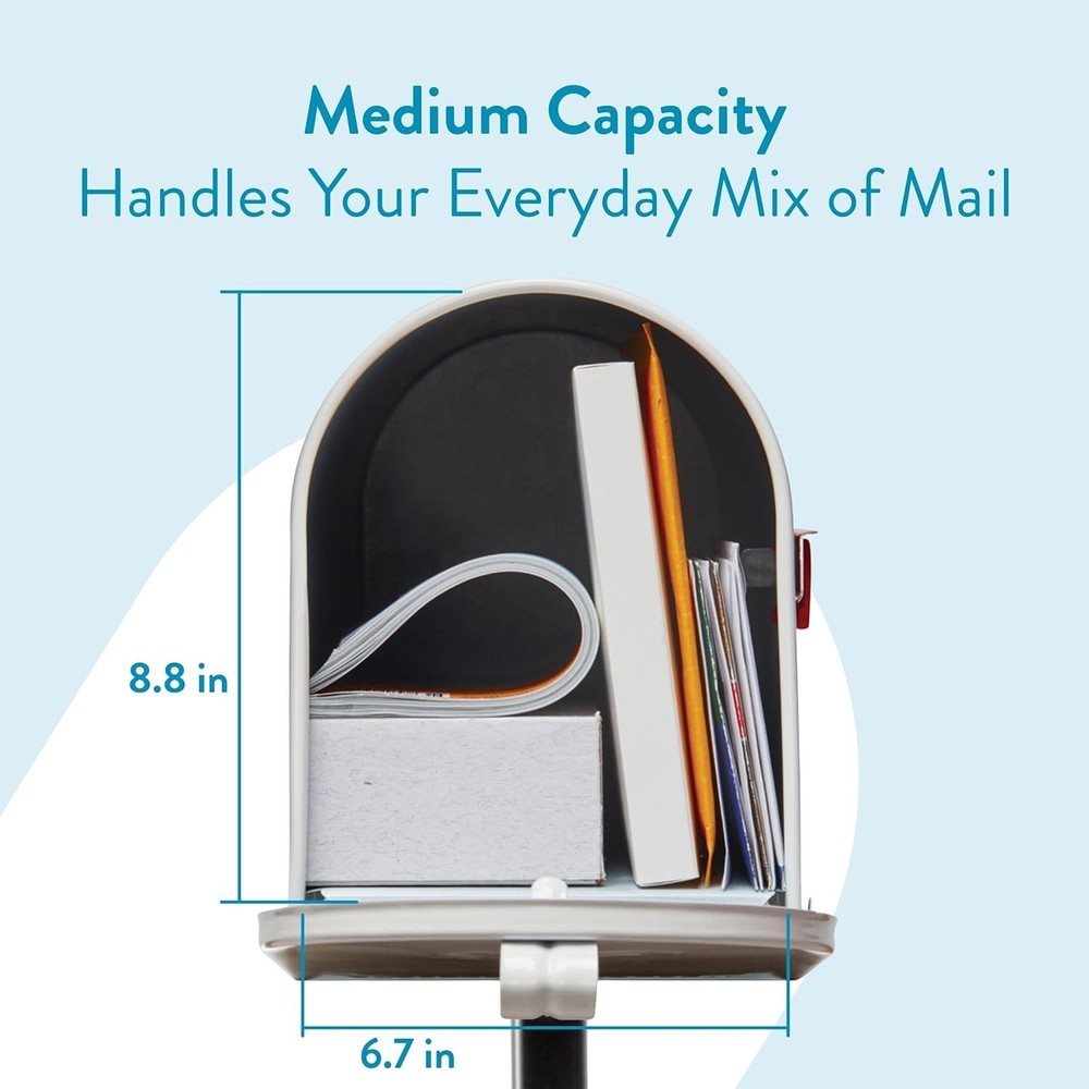 Weather-Resistant White Metal Mailbox with Post - Medium Curbside Kit