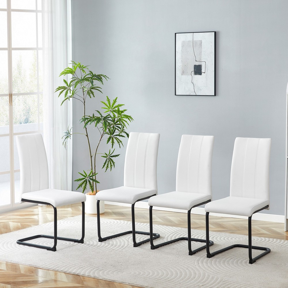 2-Pack White PU Upholstered Dining Chairs - Modern Kitchen Side Chairs with St