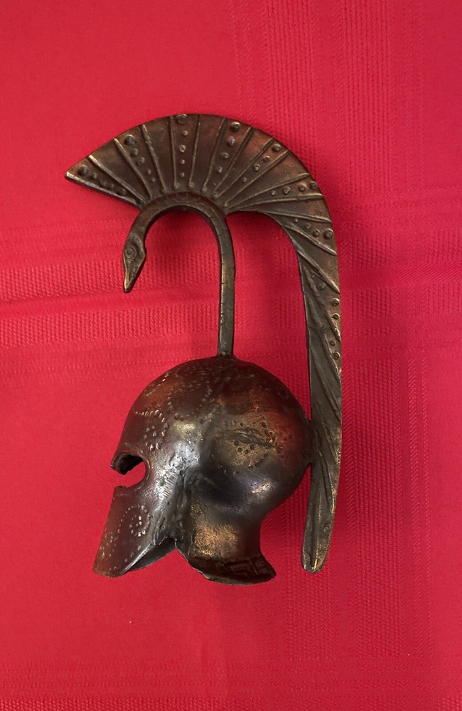 Solid Brass - Roman Gladiator Trojan Warrior Serpent Helmet-Hand Bell - Antique