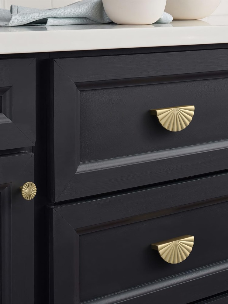 10 Pack Brushed Gold Cabinet Pulls 3" Hole Center Cup Flat Brass Drawer Pulls...