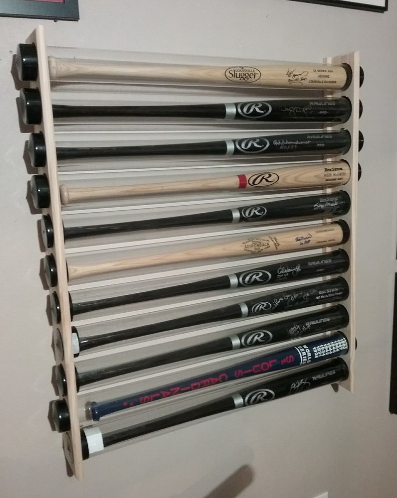 10 Bat - Wood Baseball Bat Display Wall Rack - Wall Mount ( SEE DESCRIPTION )