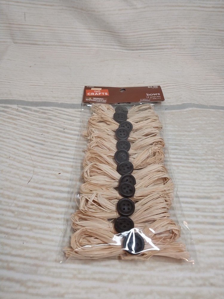 New! 12 Natural Raffia Bows Black Button Rustic Country Crafts Decor Fall Easter
