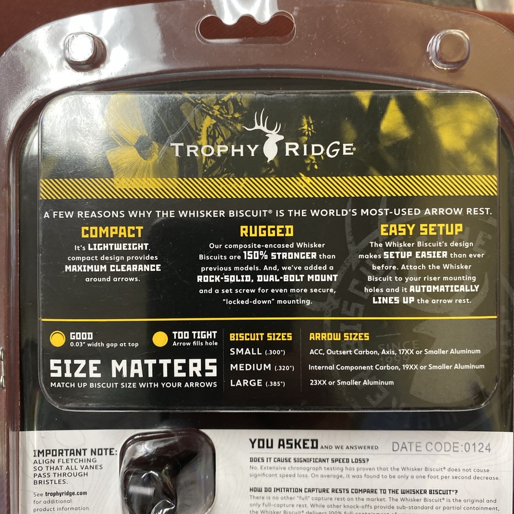 Trophy Ridge Whisker Biscuit Quick Shot - MEDIUM - Archery Rest - NEW!