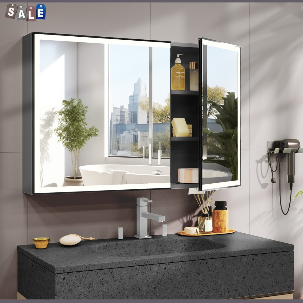 Lighted Medicine Cabinet with Mirror Wall Mounted Bathroom Mirror & Storage
