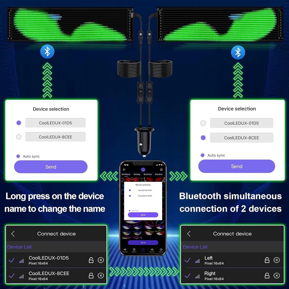 2Pcs Devil Eyes Light for Cars,Flexible Scrolling Programmable LED Signs,LED ...