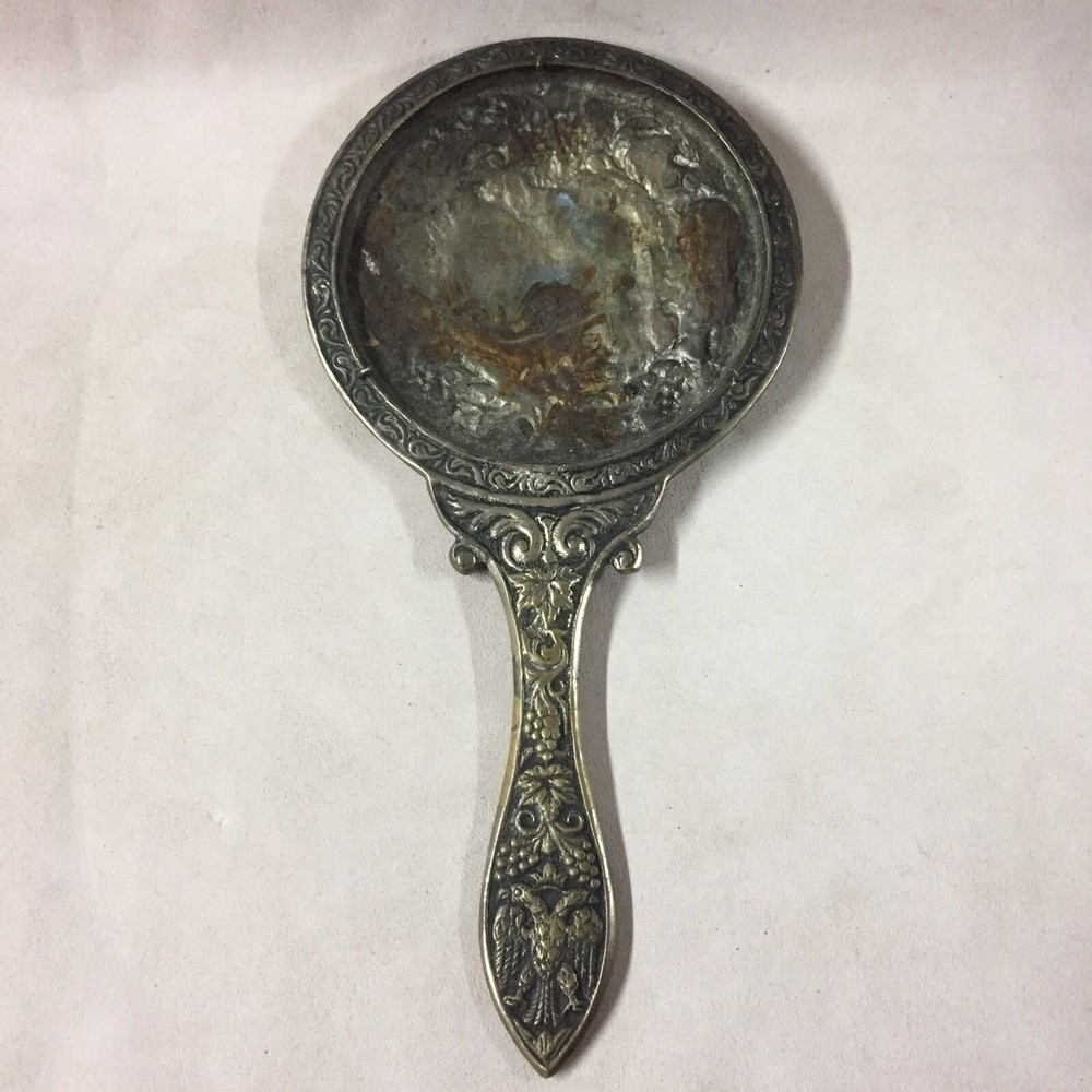 Antique Solid Brass Hand Mirror Frame/ Double Headed Eagle