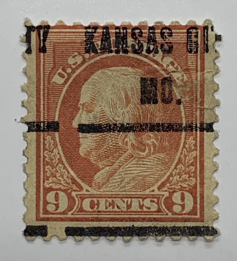 US 9C FRANKLIN STAMP WITH ERROR PRECANCEL KANSAS CITY MISSOURI