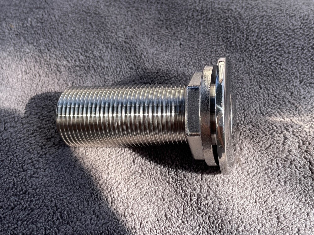 316 Stainless Through Hull Fitting 1-1/2" W Thread To Pipe Elbow Adapter