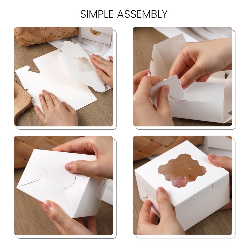 Cookie Boxes 50 PCS 4x4x2 Inches Mini Bakery Boxes with Window for Cupcake