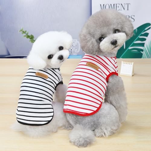 RedBlack-L Dog T-Shirt, Large, Striped, Polyester, 2 Pack