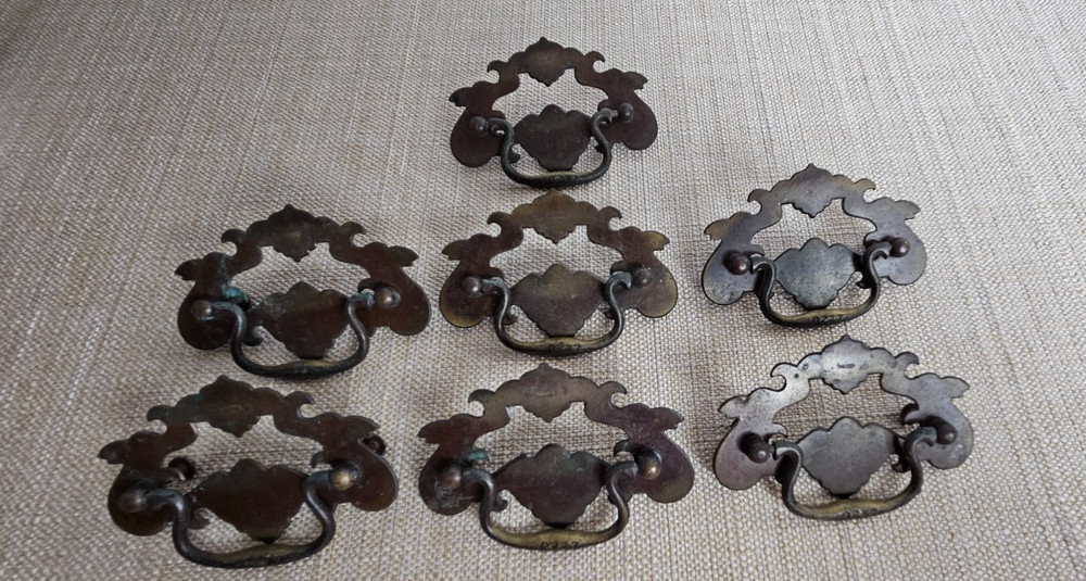 Vintage Chippendale Batwing Drawer Pulls Set 11 Brass 2 Sizes
