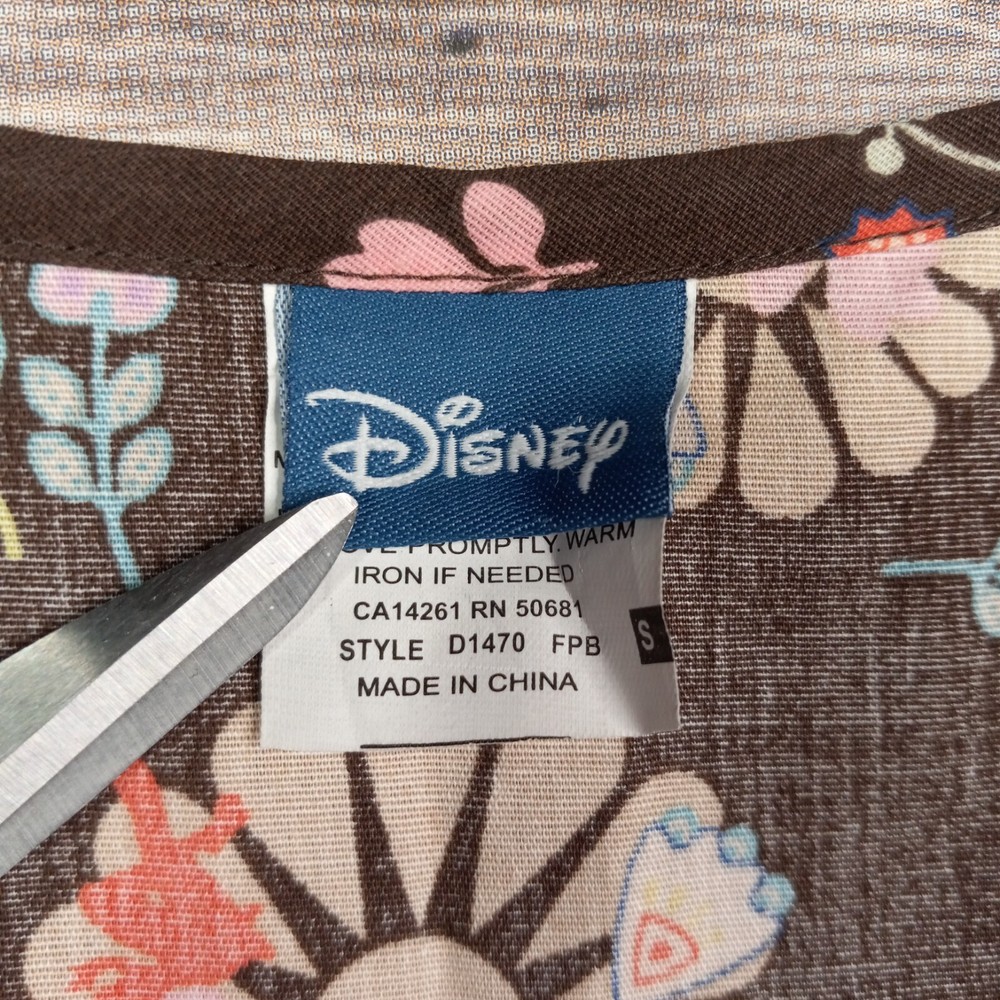 Disney Tinkerbell Small Scrub Top Brown Floral