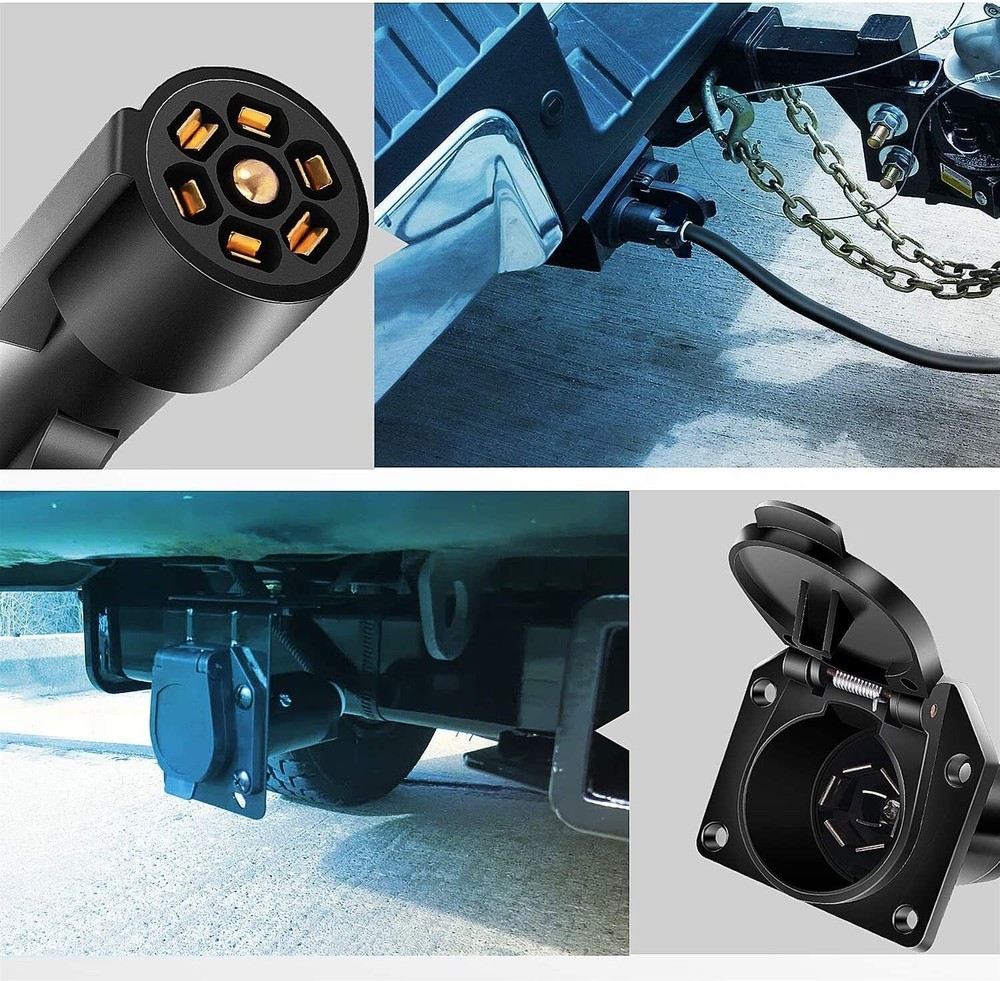 7 Way Trailer Plug Socket Extension Cable 3FT Long 10-14 AWG Copper Terminals