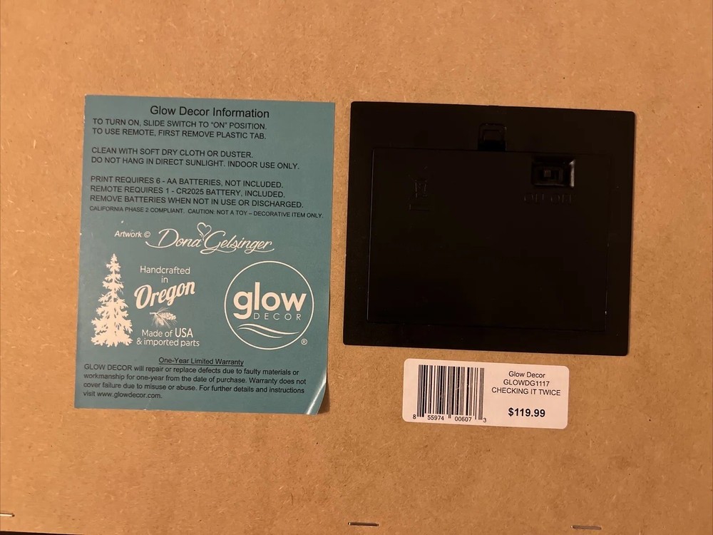 Checking It Twice Glow Decor 18”X24” Illuminated LED Wall Art w/ Remote & Damage