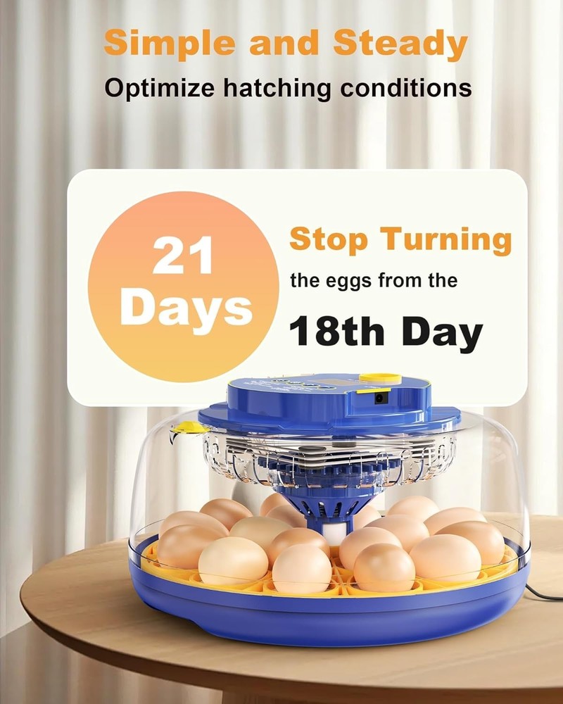 18-Egg Incubator with Automatic Turning & Humidity Control for All Eggs