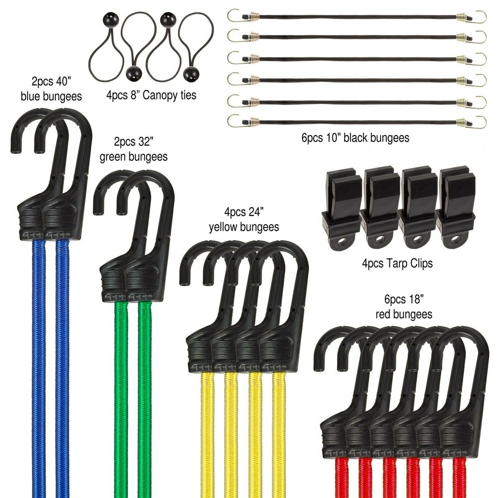 Bungee Cord 28 Pc Set Tie Downs Help Moving Strap Down Kit Storage Bag