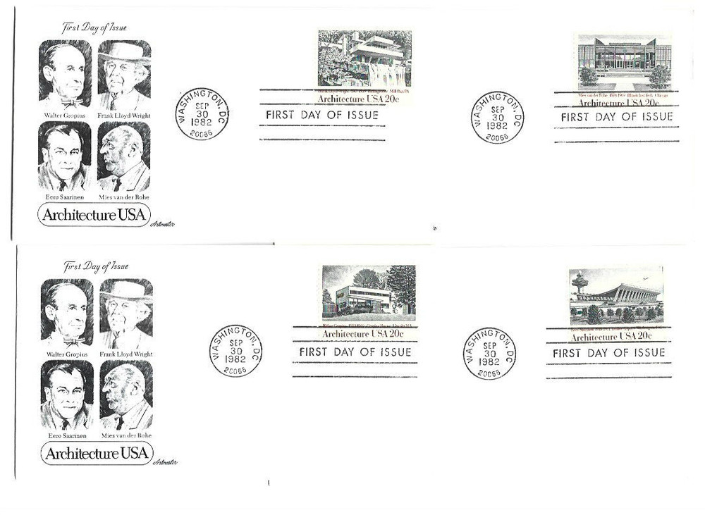 2019-22 Architecture '82 Artmaster, set of 4, FDCs