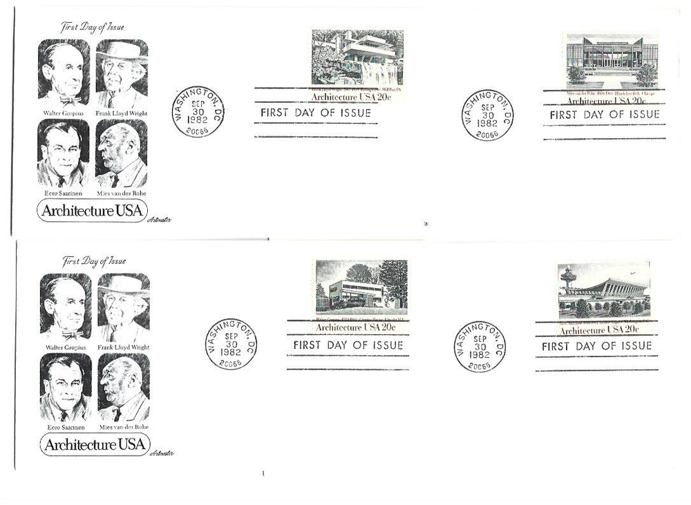 2019-22 Architecture '82 Artmaster, set of 4, FDCs