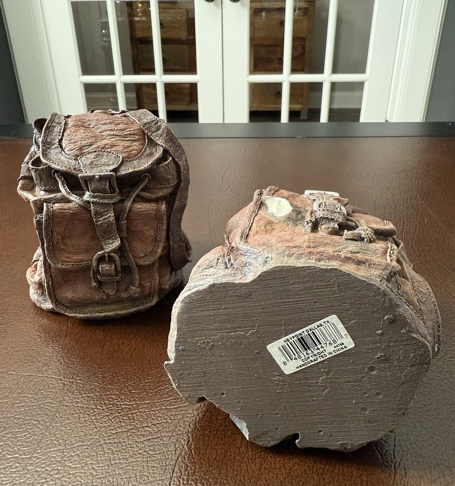 Distressed Leather Backpack Bookends Paperweight Decor