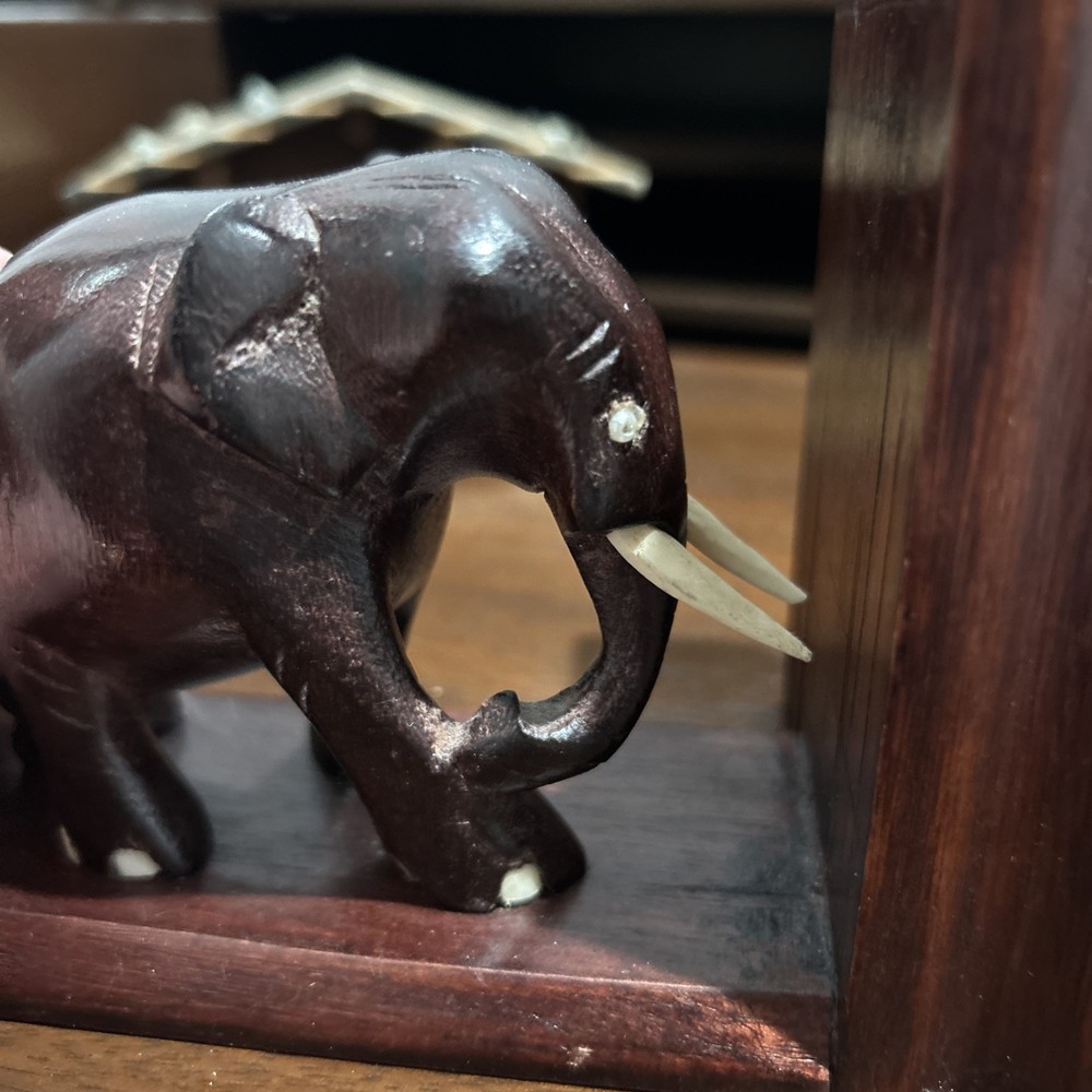 Pair Of Vintage Solid Wood Elephant Bookends