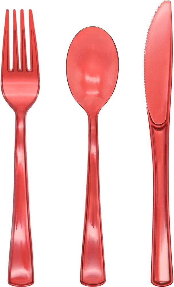 Red Plastic Sierware, Red Utensils Heavy Duty, Disposable Plastic