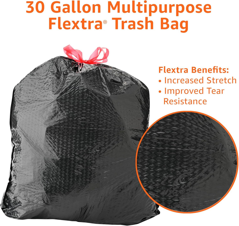 Flextra Multipurpose Drawstring Trash Bags, 30 Gallon, 50 Count