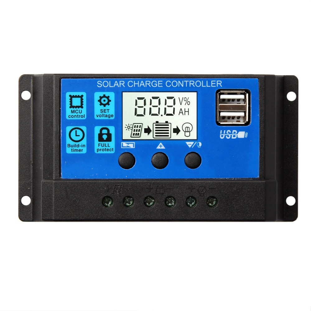 30A 12V/24V Solar Panel Battery Charge Controller LCD Regulator Dual USB Auto US