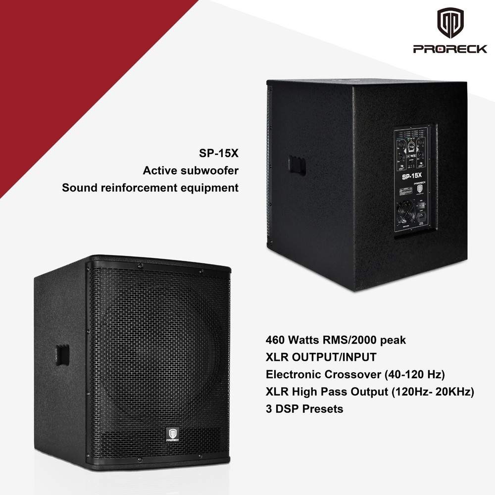 proreck Active Subwoofer 15 inch 2000W Wired DJ Set