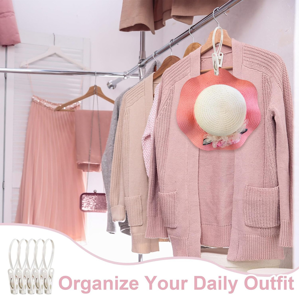 60 Pack Multi-Purpose Laundry Hooks Hanging Clips Bulk with Plastic Rope Hang...