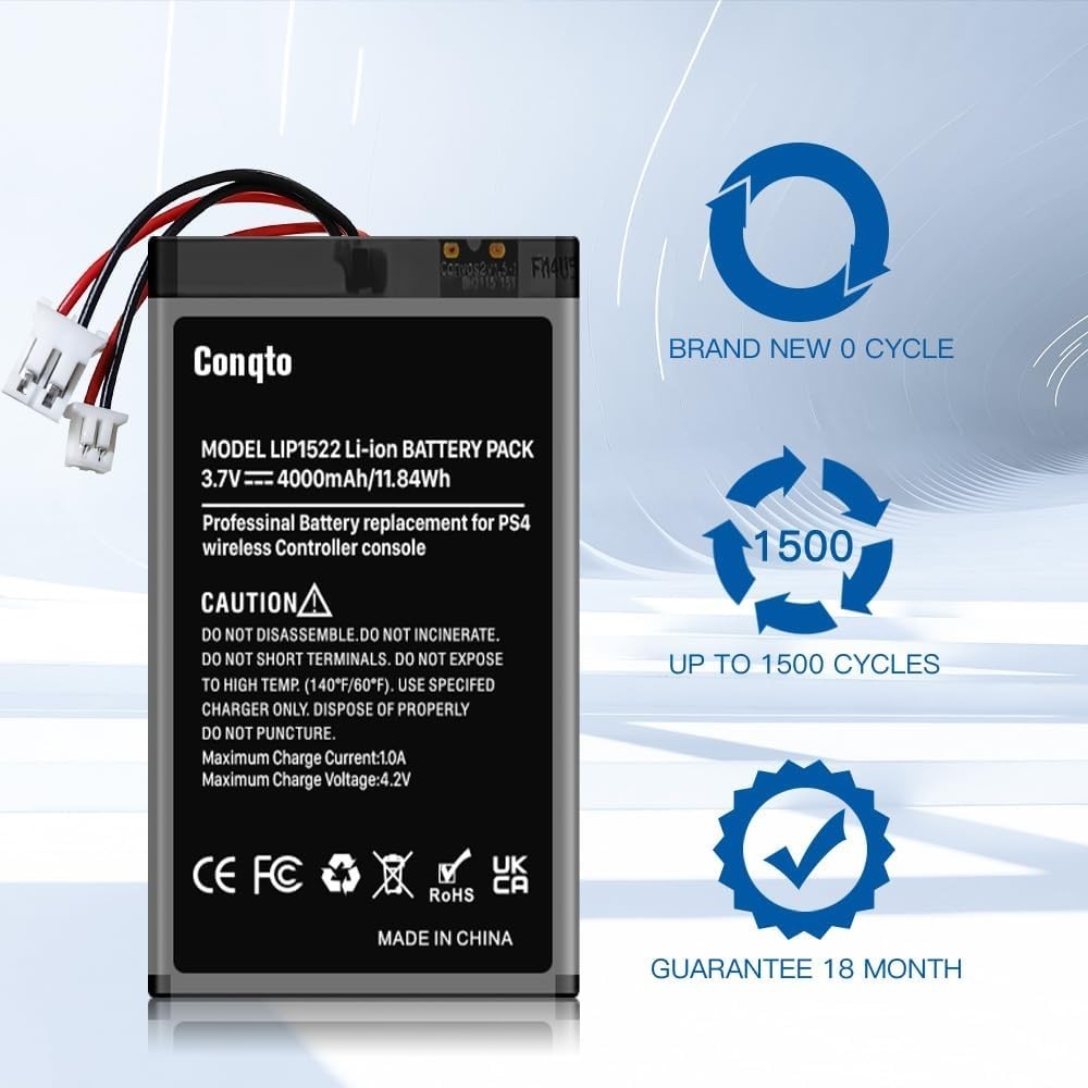 2-Pack 4000mAh PS4 Controller Battery for DualShock 4 - Tool Kit Included