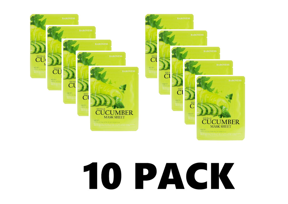 Baroness Cucumber Mask Sheet 10 Sheets - 10 PACK Elastic Moisturizing Hydrate